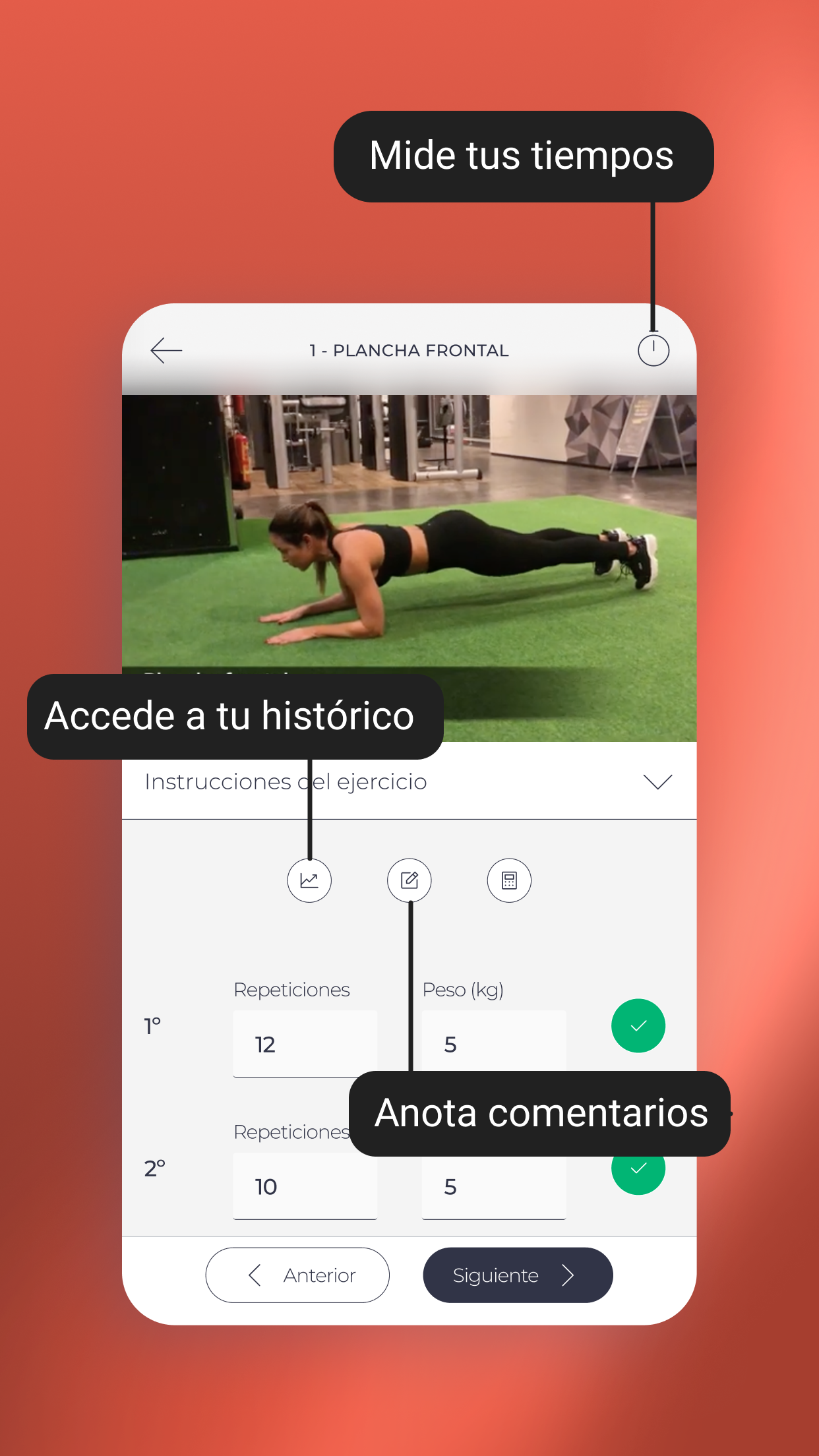 Demostración de ejercicio con tracking en app